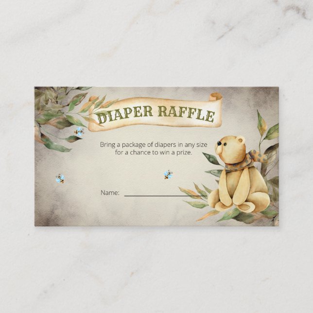 Carte D'accompagnement Bois Teddy Bear Boy Baby shower Déchets Raffle (Devant)