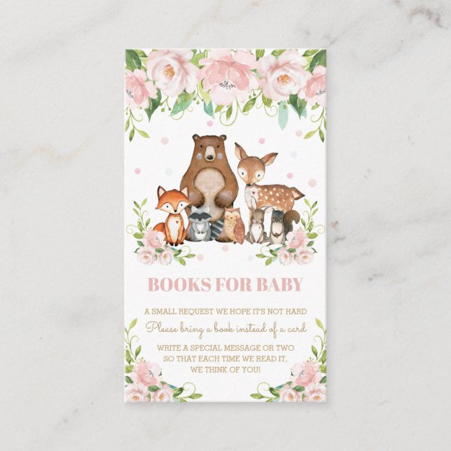 Carte D'accompagnement Boissons Animaux de bois rose Blush Livres floraux (Devant)
