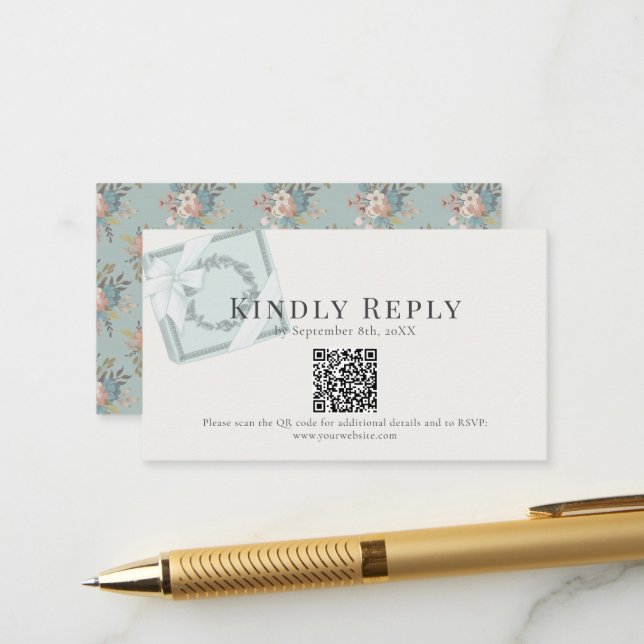 Carte D'accompagnement Boîte cadeau Pistachio Green Code QR RSVP (Devant/Arrière en situation)