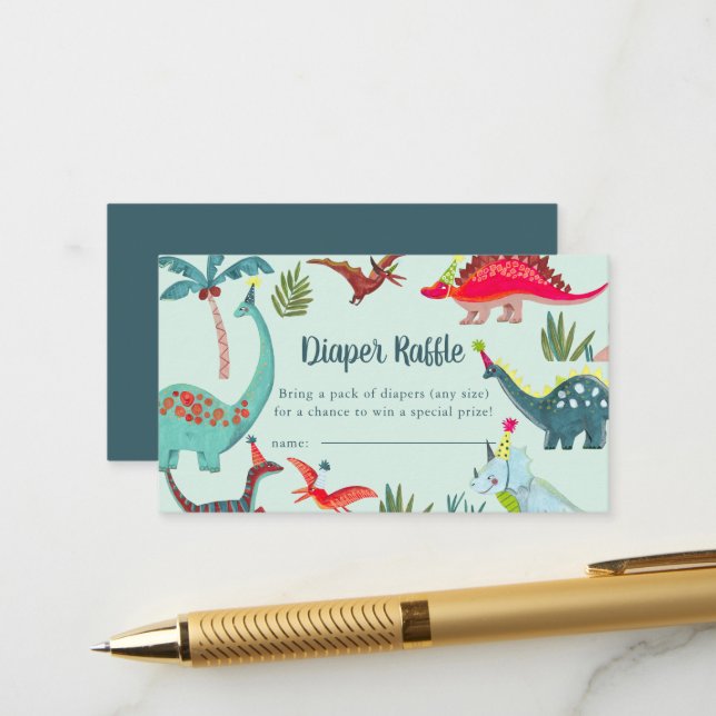 Carte D'accompagnement Boîtier à Baby shower Dinosaure bleu (Devant/Arrière en situation)