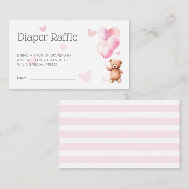 Carte D'accompagnement Boîtier à roulettes pour Baby shower à ours rose m (Devant / Derrière)