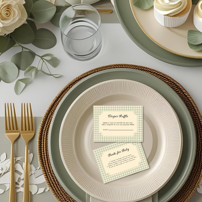 Carte D'accompagnement Boîtier de Baby shower moderne Sage Green En vichy (Créateur téléchargé)
