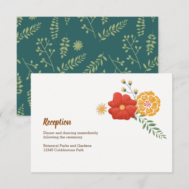 Carte D'accompagnement Boîtier de Mariage de feuillage floral de rennes r (Devant / Derrière)