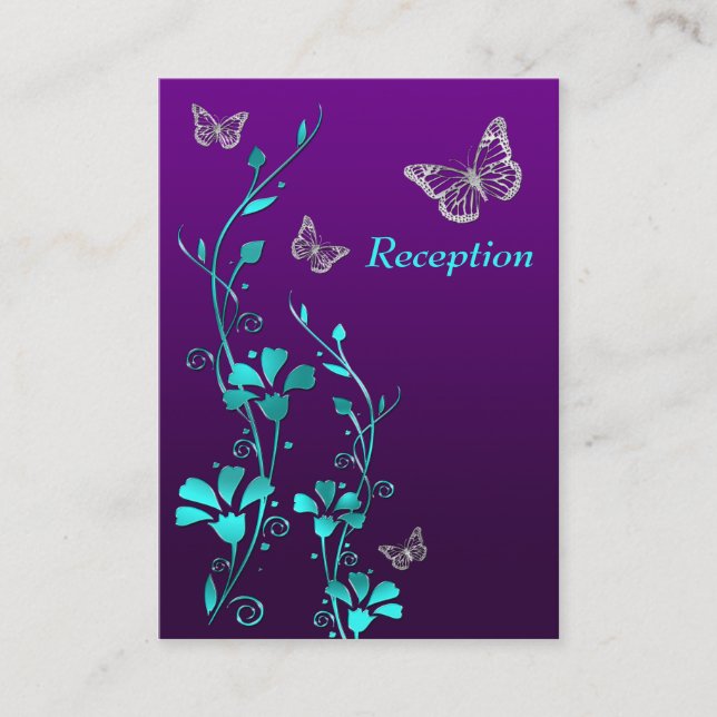 Carte D'accompagnement Boîtier de papillons floraux violets, Turquoises e (Devant)