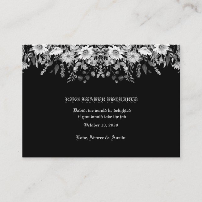 Carte D'accompagnement Boîtier de porte-Mariage à anneaux noir blanc (Devant)