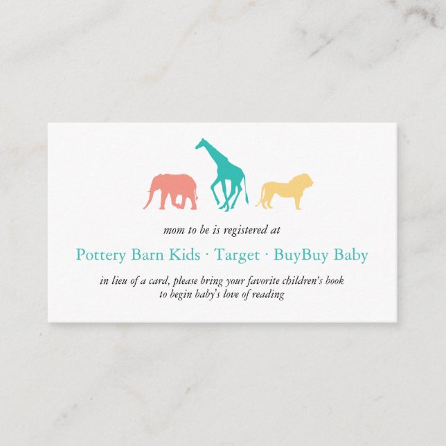 Carte D'accompagnement Boîtier de registre pour bébés animaux Safari simp (Devant)
