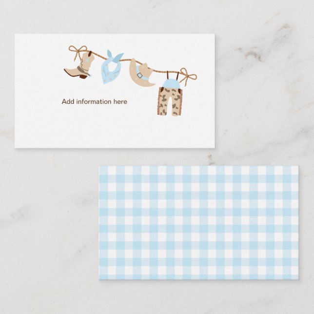 Carte D'accompagnement Boîtier d'information sur le Baby shower Cowboy (Devant / Derrière)