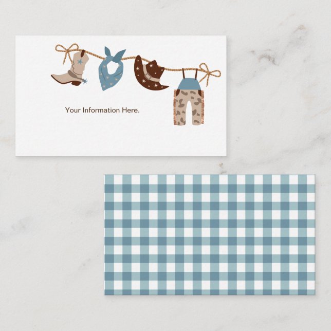 Carte D'accompagnement Boîtier d'informations sur le Baby shower Cowboy (Devant / Derrière)