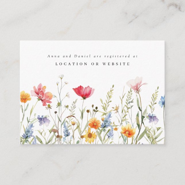 Carte D'accompagnement Boîtier du Registre Mariage Fleur sauvage aquarell (Devant)