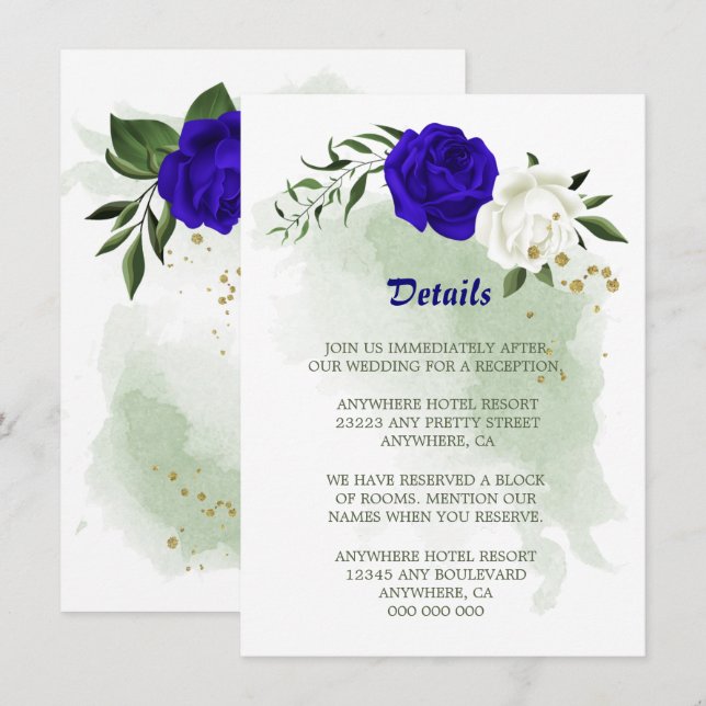 Carte D'accompagnement Boîtier Royal bleu blanc fleuri détails de la végé (Devant / Derrière)