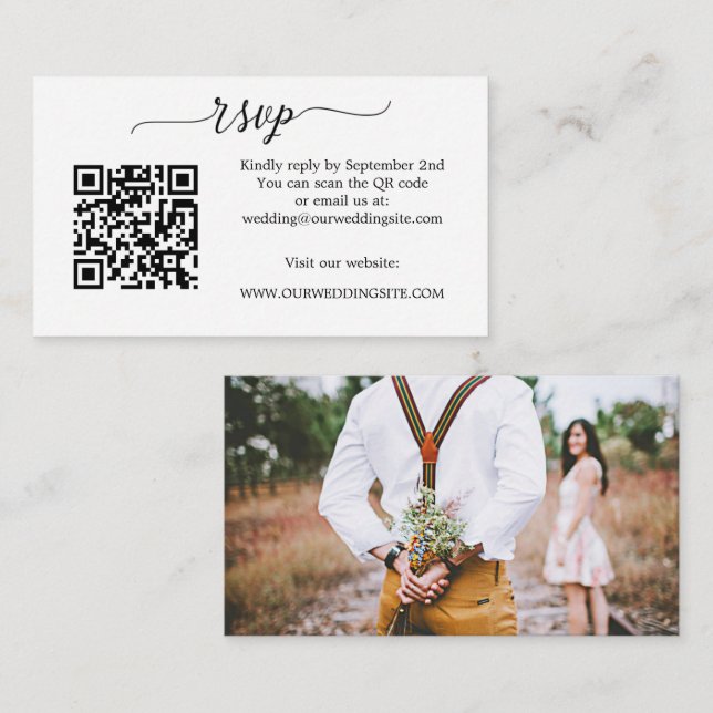 Carte D'accompagnement Boîtier RSVP de mariage de code QR simple script (Devant / Derrière)
