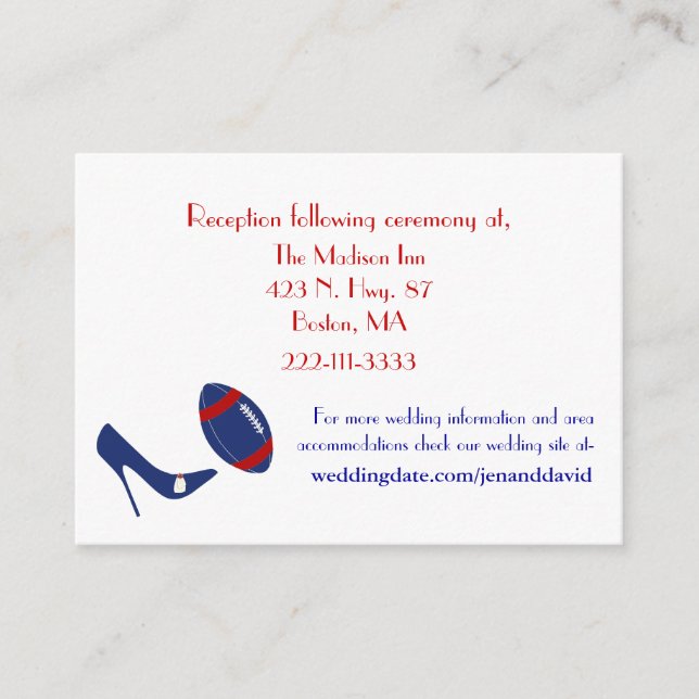 Carte D'accompagnement Boîtiers Mariages de football rouge, blanc et bleu (Devant)