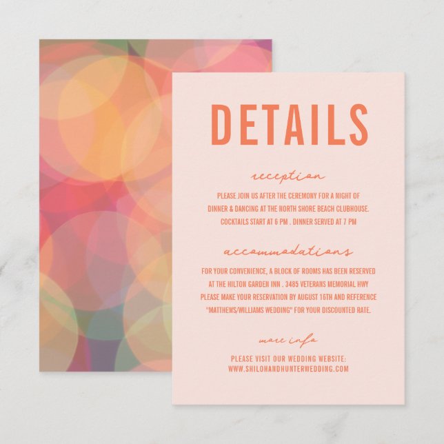 Carte D'accompagnement Bokeh Lumières colorées moderne Peach Mariage (Devant / Derrière)