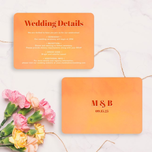 Carte D'accompagnement Bold Chic Orange Sunset Monogram Wedding Details (Créateur téléchargé)