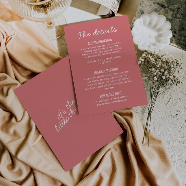 Carte D'accompagnement Bold Pink Modern Whimsical Wedding Details (Créateur téléchargé)