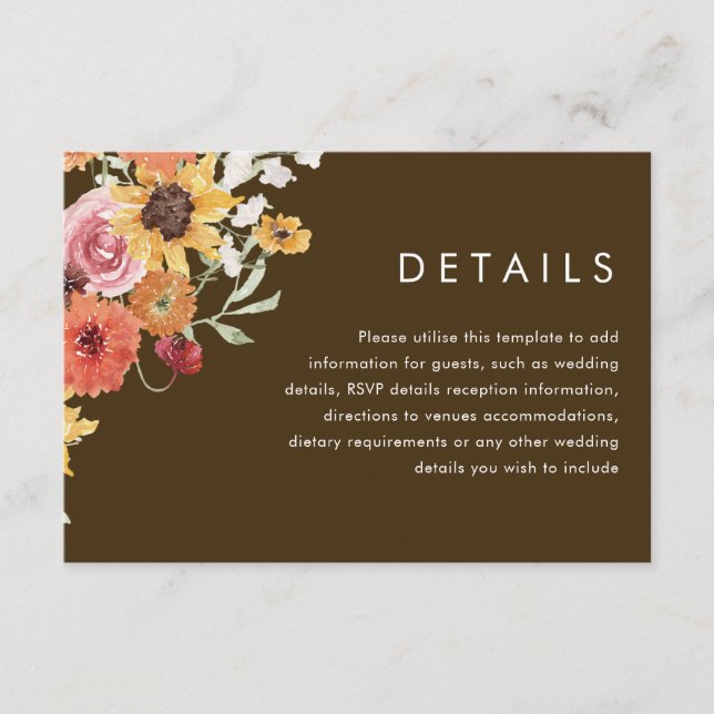 Carte D'accompagnement Bold Summer Boho Floral Modern Wedding Details (Devant)