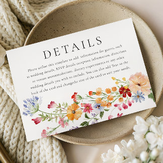 Carte D'accompagnement Bold Watercolor Wildflowers Wedding Details