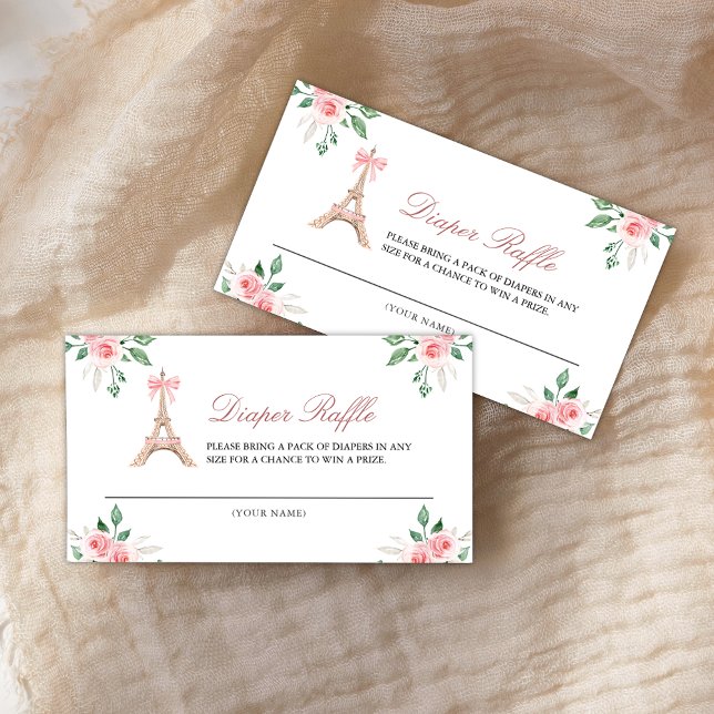Carte D'accompagnement Bonjour Bebe French Café Pink Floral Diaper Raffle (Créateur téléchargé)