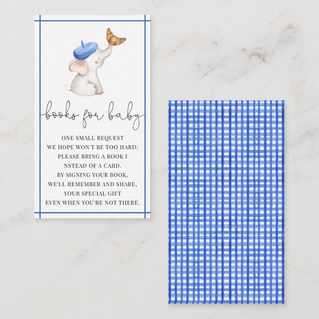 Carte D'accompagnement Bonjour Français En vichy Livres Bleus Pour Bébé (Devant / Derrière)