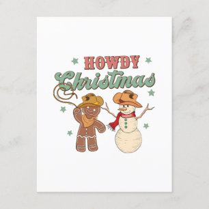 Carte D'accompagnement Bonjour Noël Cowboy Bonhomme de Neige Occidental D
