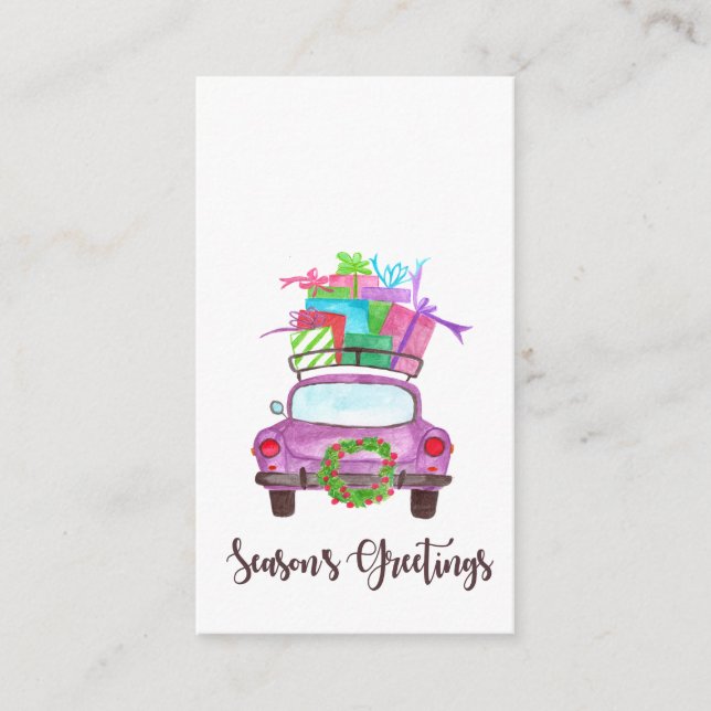 Carte D'accompagnement Bonnes Fêtes Classic Voiture Aquarelle (Devant)