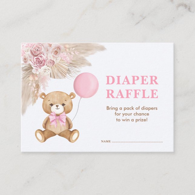 Carte D'accompagnement Bonnet de ballons roses Boho Teddy Bear Raffle (Devant)