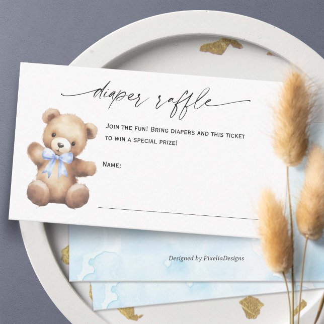 Carte D'accompagnement Bonnet mignet Teddy Bear Bébé Bébé Repas de couche (Blue We Can Bearly Wait, Teddy Bear Gender Neutral baby Shower Diaper Raffle Cards)