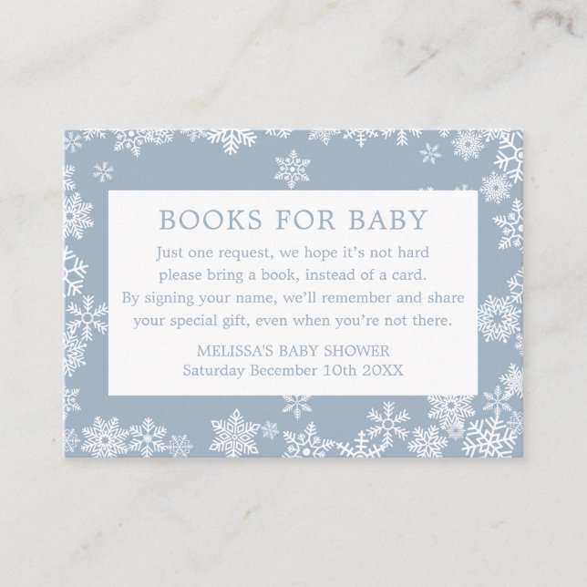 Carte D'accompagnement Books For Baby Boy Winter Baby Shower Dusty Blue (Devant)