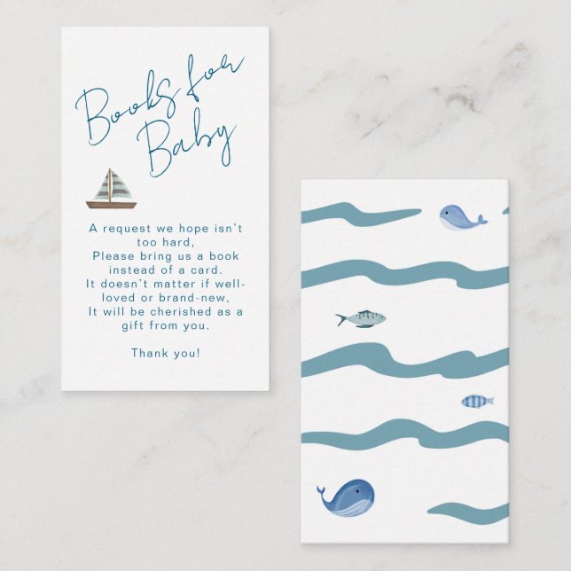 Carte D'accompagnement Books For Baby Nautical Waves Blue Boy Shower (Devant / Derrière)
