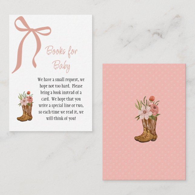 Carte D'accompagnement Boots and Bows Baby Girl Shower Books for Baby (Devant / Derrière)