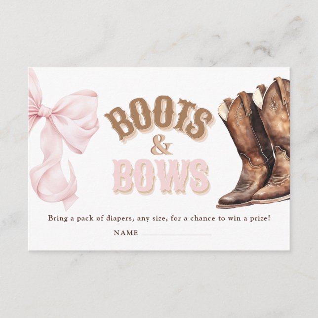 Carte D'accompagnement Boots & Bows Baby Shower Diaper Raffle (Devant)