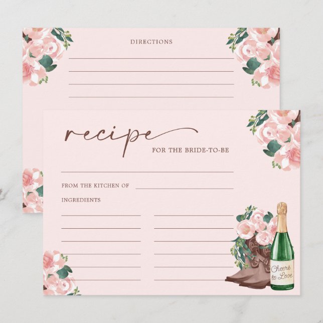 Carte D'accompagnement Boots & Bubbly Champagne Floral Recette Card (Devant / Derrière)