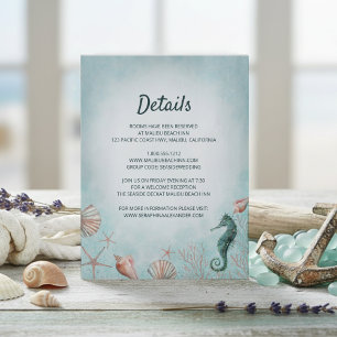Carte D'accompagnement Bord de mer   Détails du Mariage d'aquarelle bleu 