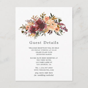 Carte D'accompagnement Bordo Peach Floral Mariage Détails de l'invité