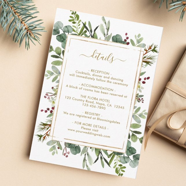 Carte D'accompagnement Botanical Greenery Christmas Gold Détails du Maria (Créateur téléchargé)