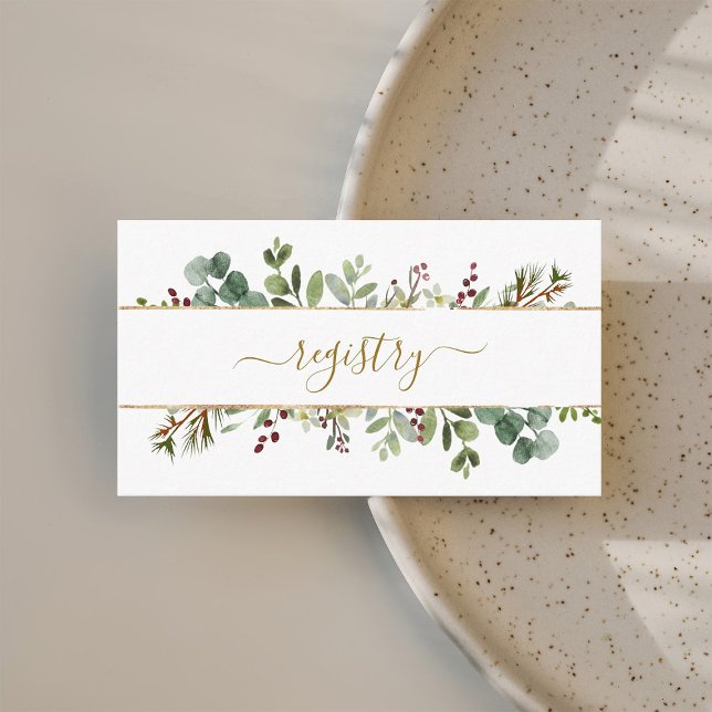 Carte D'accompagnement Botanical Greenery Christmas Wedding Registry Gold (Créateur téléchargé)