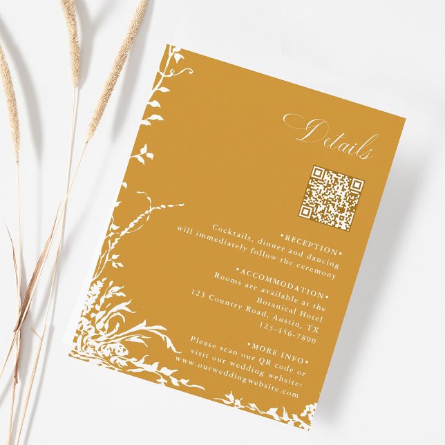 Carte D'accompagnement Botanical Wedding QR Code Details Amber (Créateur téléchargé)
