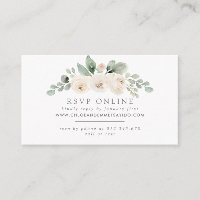 Carte D'accompagnement Botanique Blanc Floral Site Mariage RSVP (Devant)