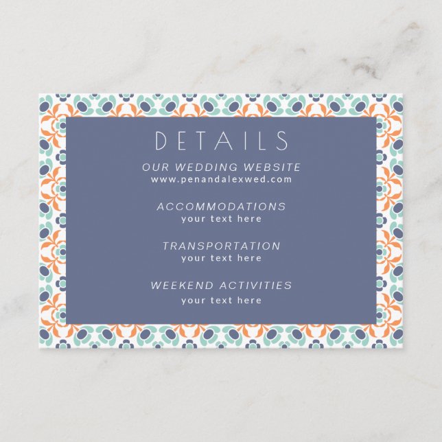 Carte D'accompagnement Botanique géométrique moderne Mariage bleu orange (Devant)