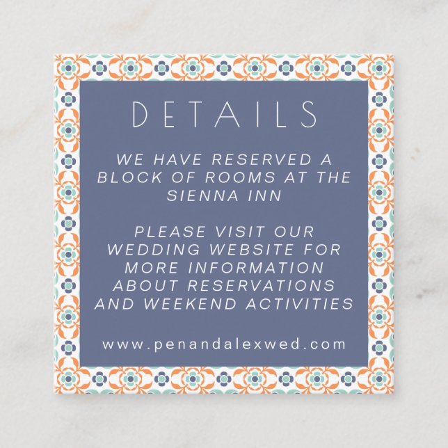 Carte D'accompagnement Botanique géométrique moderne Mariage bleu orange (Devant)