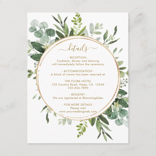Carte D'accompagnement Botanique Gold Green Cercle Mariage Détails (Devant)