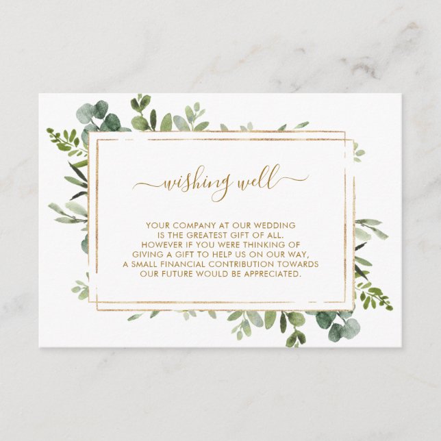 Carte D'accompagnement Botanique Gold verdure Mariage Wishing well (Devant)
