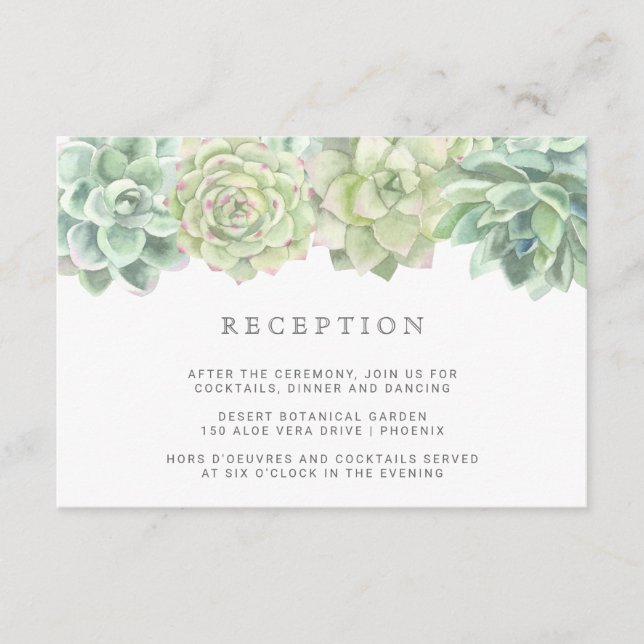 Carte D'accompagnement Botanique Vert Succulents Réception de mariage (Devant)