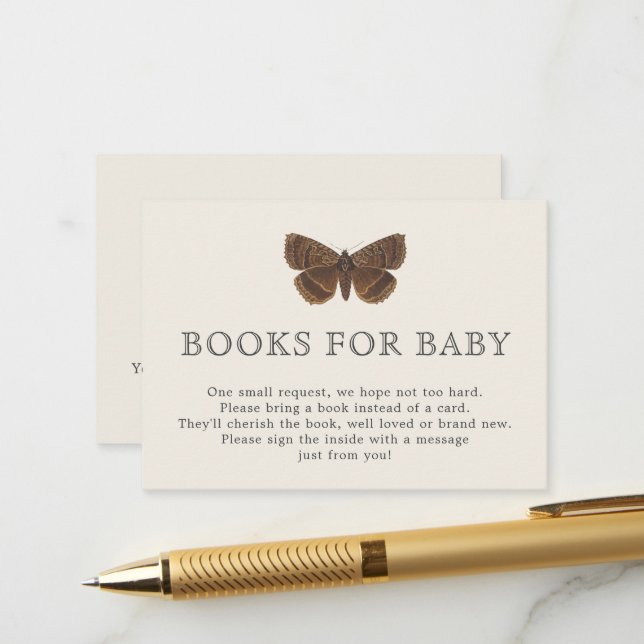 Carte D'accompagnement Botaniques Woodland Livres pour le Baby shower (Devant/Arrière en situation)