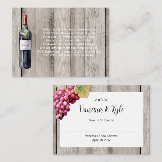 Carte D'accompagnement Botte de vin rustique affiche étiquette de douche  (Devant / Derrière)
