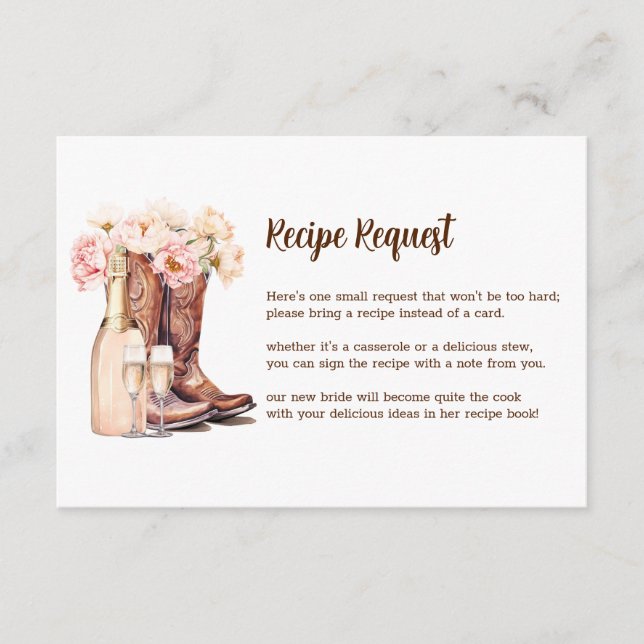 Carte D'accompagnement Bottes de fille Fête des mariées rustique RECETTE  (Devant)