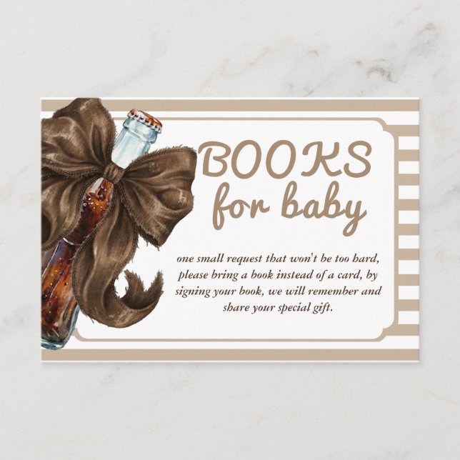 Carte D'accompagnement Bottle Bow Baby Shower Book Request (Devant)