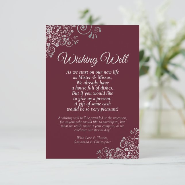 Carte D'accompagnement Boucles d'argent sur la Bourgogne Mariage Wishing  (Debout devant)