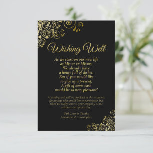 Carte D'accompagnement Boucles Noir & Or Mariage Souhaite bien Poem