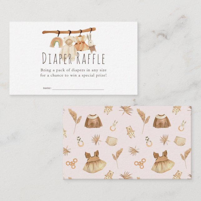 Carte D'accompagnement Bouho Clothesline Girl Baby Diaper Raffle Ticket (Devant / Derrière)